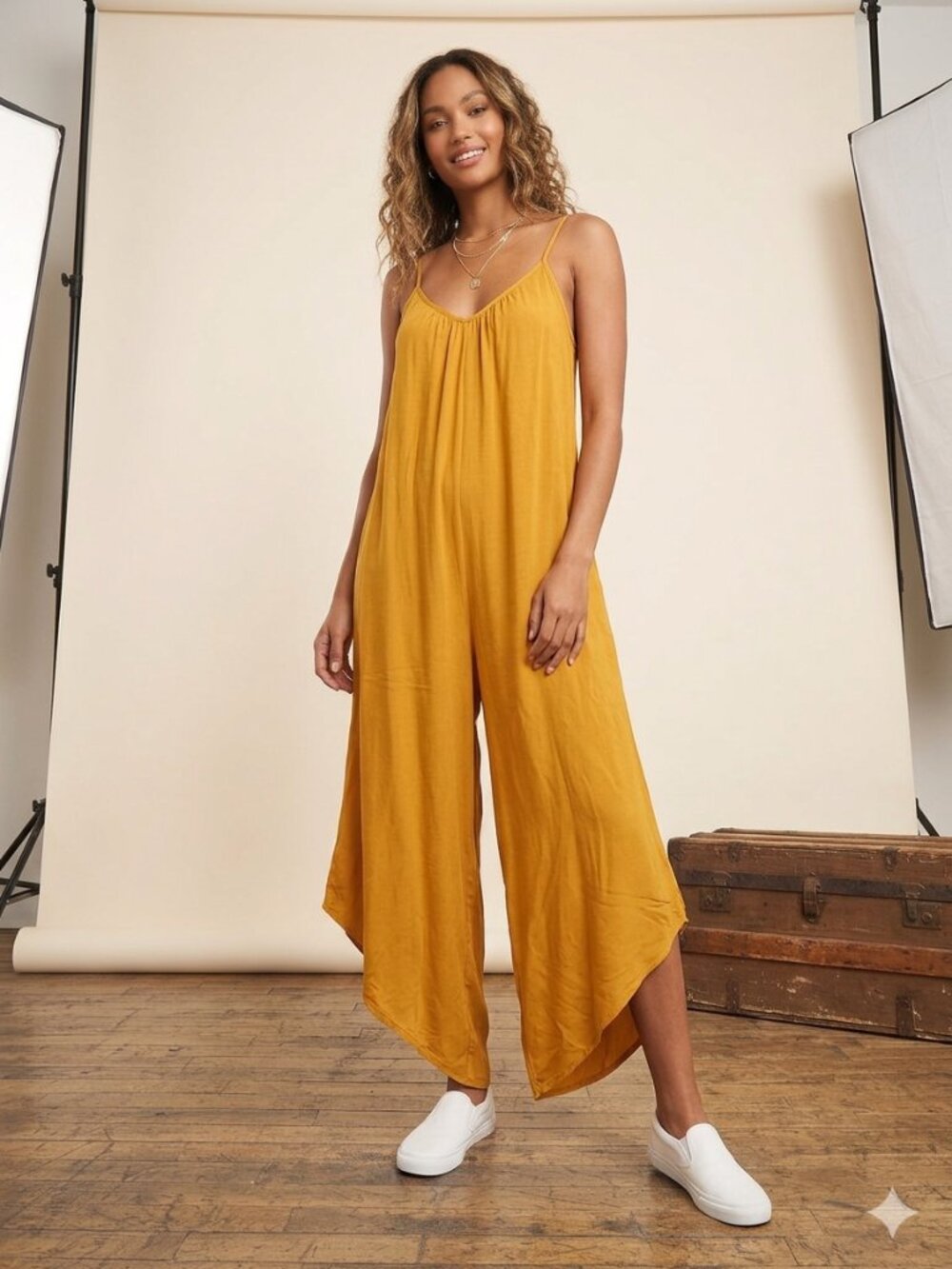 Tysa Jumpsuit Women's Size 4/5 Mustard yellow Pullover Spaghetti Straps